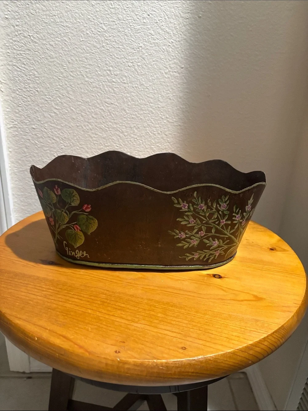 Hand-Painted Brown Decorative Herb Planter